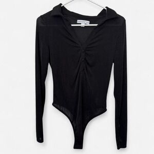 And Now This black collared v-neck long sleeve bodysuit
